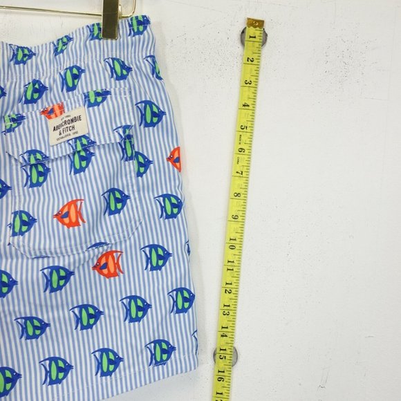 Abercrombie Fitch Men Board Short Medium Blue Striped Beach Summer Nautical Fish - Picture 5 of 9